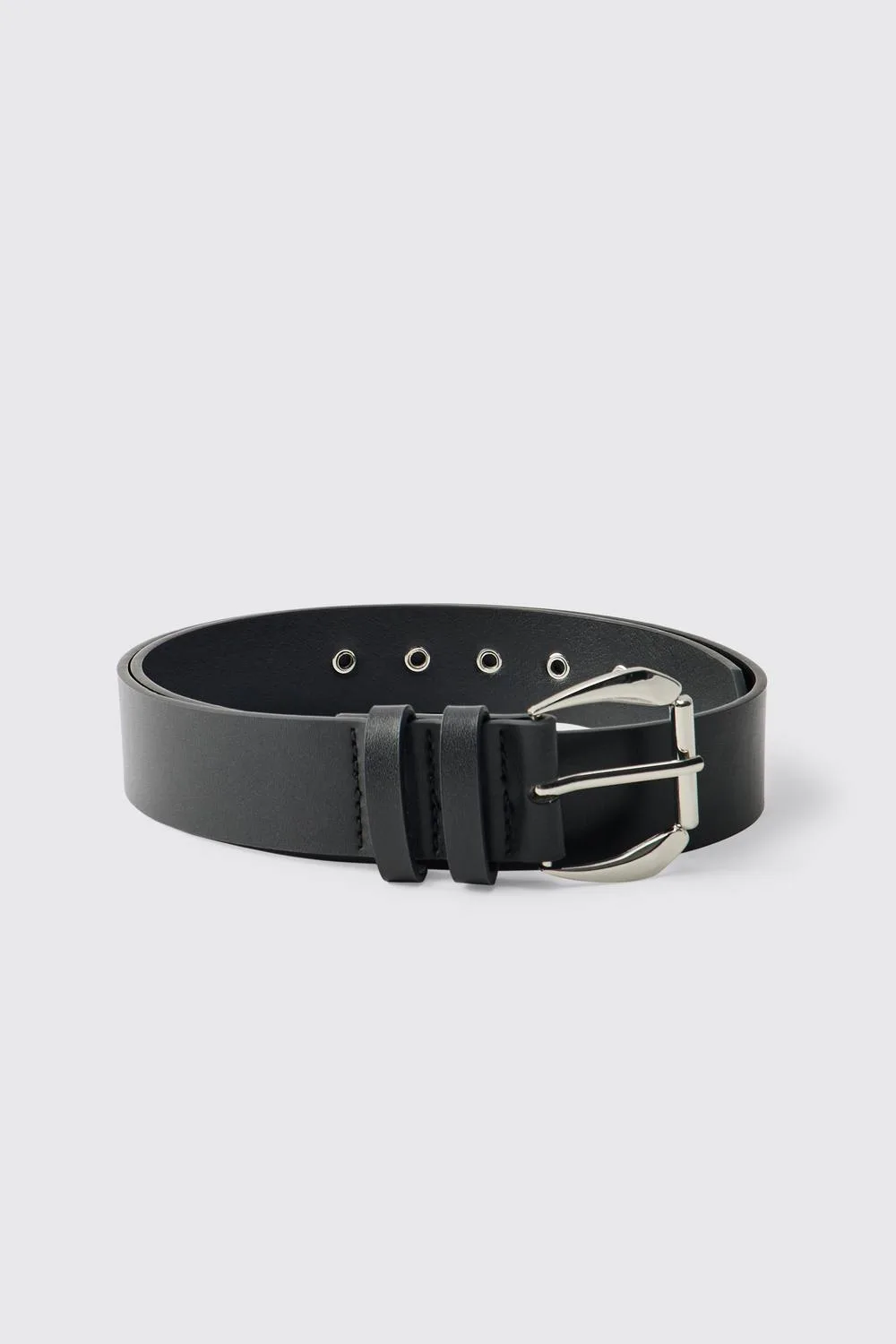 Herren PU Gürtel in Schwarz mit Silberner Schnalle Black Größe Large - boohooMAN - FashionsVida