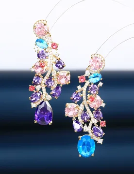 Silver Needle Luxury Multicolor Gemstone Flower Vine Drop Earrings, Elegant Bridal Wedding Jewelry Gift for Women - Aliexpress - FashionsVida