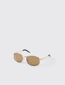 Herren Rechteckige Sonnenbrille Mit Braunen Gläsern Brown - boohooMAN - FashionsVida