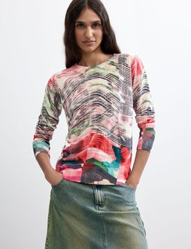 Pull fin imprimé, , Rouge, XS