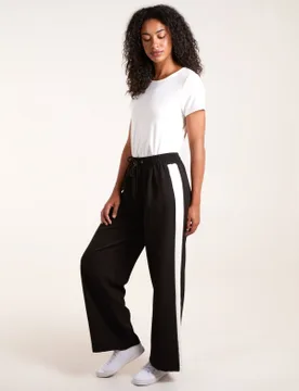 Side Stripe Elastic Waist Trousers - L / BLACK - female - Blue Vanilla - FashionsVida