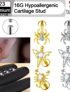 G23 Titanium Cartilage Stud Hypoallergenic Stud for Women Flat Back Helix Tragus Threaded Zircon Scorpions Earring Lip Piercing - Aliexpress - FashionsVida