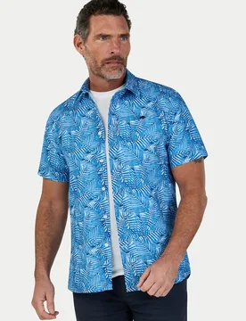 Short Sleeve Bali Palm Linen Mens Shirt - - Size: 3XL - Raging Bull - FashionsVida