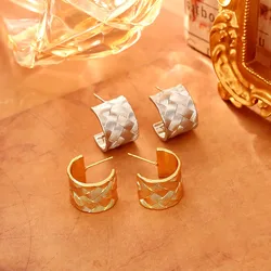Fashionable and exquisite personality wide braided texture earrings high-end cool style earrings simple temperament earrings