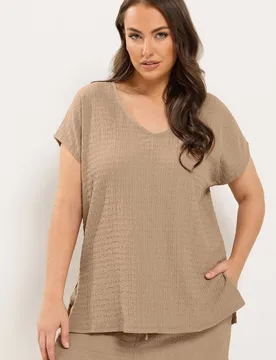 Textured T-Shirt - Natural - Size: 26-28 - Yours - FashionsVida