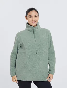 Cosy Sherpa Half-Zip Fleece - Green - Green - Size: 14 - Mountain Warehouse - FashionsVida