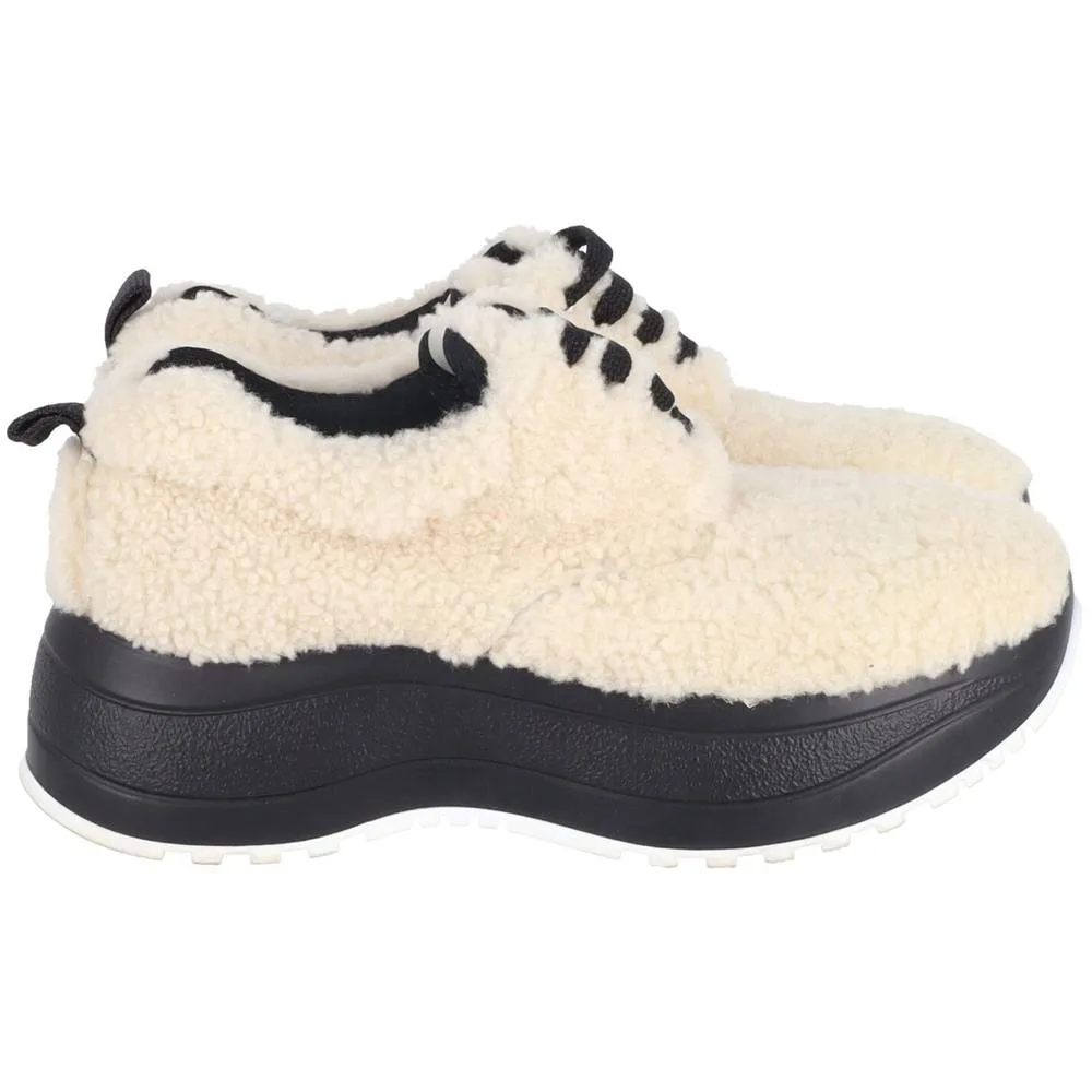 Women's Preloved Delivery Shearling Platform Sneakers in Cream Wool Size: 3 - Cream - Size: 3 - Celine - FashionsVida