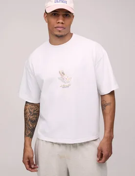 Herren Mini-Liegestuhl Print Oversized Boxy T-Shirt White Größe XS - boohooMAN - FashionsVida