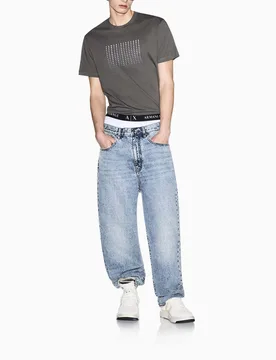 T-shirt mezza manica Exchange antracite in cotone con stampa multilogo - Armani - FashionsVida