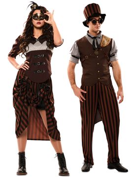 Steampunk-Piloten Paarkostüm für Erwachsene braun-schwarz