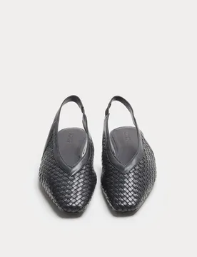 Leather Woven Flat Slingback Shoes Navy female - Jaeger - FashionsVida