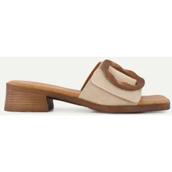 Sandalias de tacón de mujer con adorno de madera