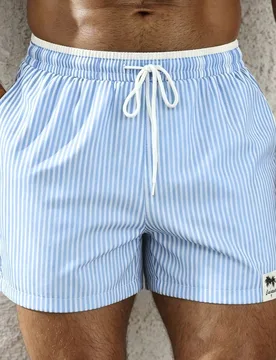 Pantalones cortos de playa con cordón en la cintura a rayas para hombres para vacaciones - Shein - FashionsVida