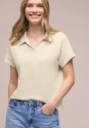 Kurzarm Poloshirt mit Rippdetail female Beige