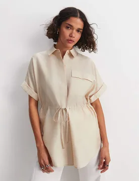 Lyocell Blend Drawstring Longline Blouse Ecru female - Sportscraft - FashionsVida