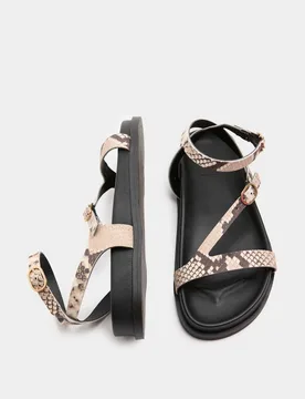 Leather Buckle Ankle Strap Flat Sandals Black Mix female - M&S - FashionsVida