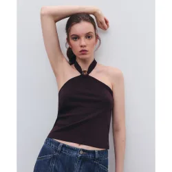 Camiseta de mujer sin mangas con cuello halter