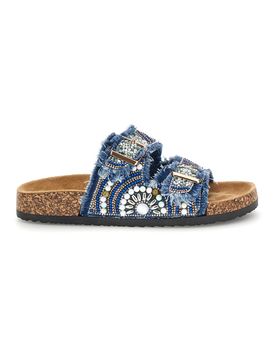 Ciabatte Jeans con strass e doppia fibbia 15613 37
