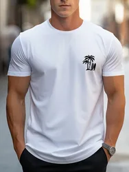 Palm trees and "surfing" casual cotton short-sleeved round neck printed T-shirts
