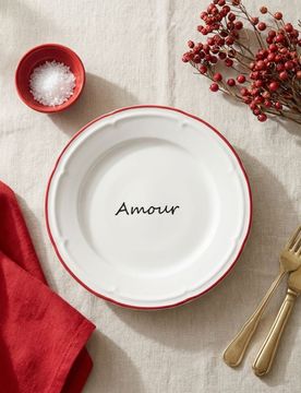 Piatto in ceramica con scritta Amour - bianco