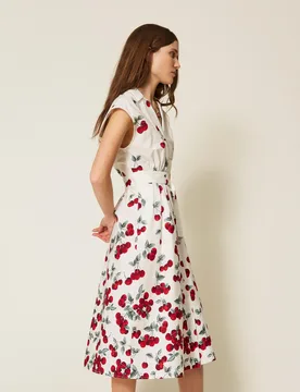 Robe midi en popeline avec imprimé cerises - TWINSET - FashionsVida
