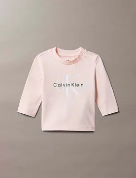 T-shirt rosa cipria con logo monogram e maniche lunghe - Calvin Klein - FashionsVida