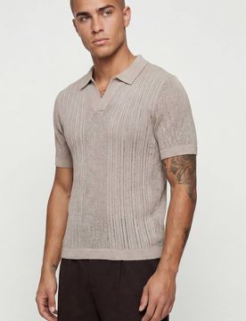Herren Kastiges Poloshirt Aus Baumwollmischung In Strickoptik Taupe Größe Small
