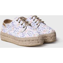 Alpargatas de plataforma de mujer de tejido en estampado floral con cordones
