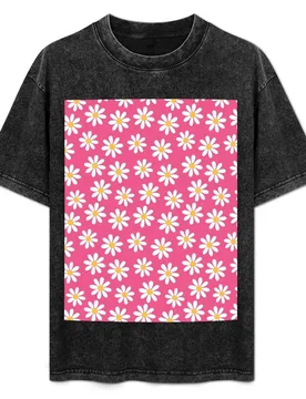 White Daisies on Pink Seamless Pattern Print T-Shirt Breathable Lightweight Summer Top - Aliexpress - FashionsVida