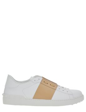 Contrast Calfskin Lace-Up Sneaker with Rubber Sole Stud Detail