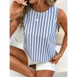 Casual Striped Sleeveless Top with Back Slit