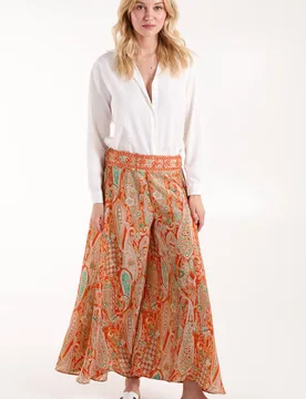 Women's Embellished Waist Wide Leg Trousers in Orange Size: Small - Orange - Size: S - Blue Vanilla - FashionsVida