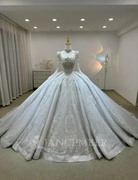Customized Ball Gown International Wedding Dresses Rhinestones Lace Bridal Gown Square Collar Cathedral Train Vestido De Noiva - Aliexpress - FashionsVida