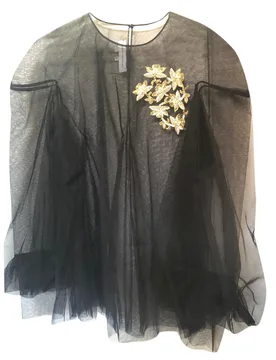 Razan AlazzouniBlack Chiffon Embellished Sheer Top - Other Designers - FashionsVida