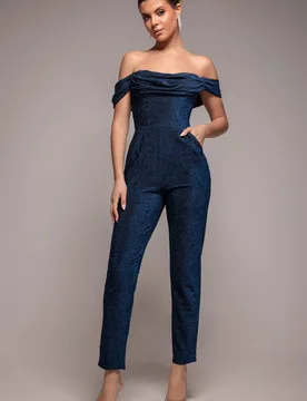 Women's Lurex Cowl Neck Jumpsuit in Cobalt Size: 16 - Cobalt - Size: 16 - Goddiva - FashionsVida