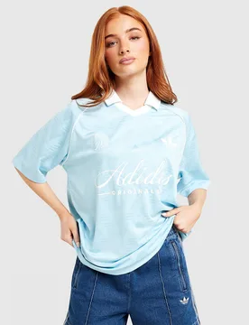 Script Fußball Collar T-Shirt - Damen, Blau - female - Size: M - adidas Originals - FashionsVida