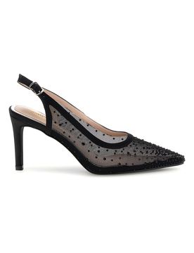 Décolleté slingback nere in tulle con strass P656 38