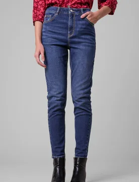 Women's Blue High Waisted Slim Jeans in Dark Blue Size: 8 - Dark Blue - Size: 8 - Enorsia - FashionsVida