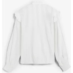 Blusa de mujer con cuello subido y detalle de volantes en delantero