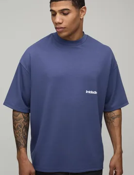 Men's Oversized Extended Neck Super Premium Heavyweight Limited T-Shirt Indigo Size Large Indigo L - boohooMAN - FashionsVida
