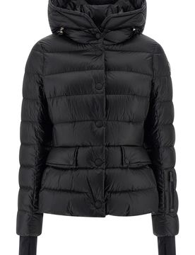 Hooded Down Jacket with Zip and Button Closure for Women