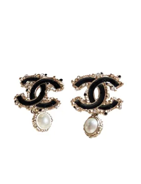 Black Double CC Earrings with Faux Pearl Detail - Chanel - FashionsVida