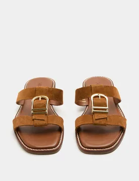 Suede Buckle Flat Mule Sandals Tan female - M&S - FashionsVida