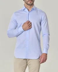 Camicia azzurra in puro cotone con armatura a rombi e colletto alla francese