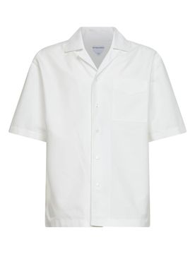 Cotton Camp Collar Short Sleeve Shirt with Front Button Fastening and Chest Pocket
