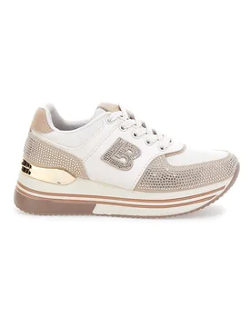Sneakers beige con strass e inserti oro 9638 37 - Laura Biagiotti - FashionsVida