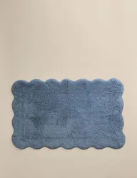 Pure Cotton Scalloped Bath Mat Blue