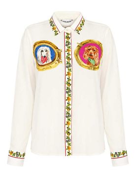 Camicia In Seta Con Stampa Cani