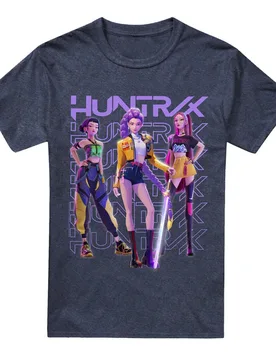 Unisex Adult Huntr/x Group Pose T-Shirt (Heather Navy) - Dark Grey - Size Small - K-Pop Demon Hunters - FashionsVida