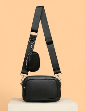 Piezas/Set Bolso bandolera bordado para hombre, mini estuche para llaves de cuero PU - Shein - FashionsVida